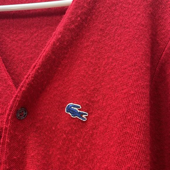 Vintage IZOD LACOSTE Red Knit Cardigan 70s 80s RARE BLUE CROC Sz M Button Men’s - Picture 2 of 5